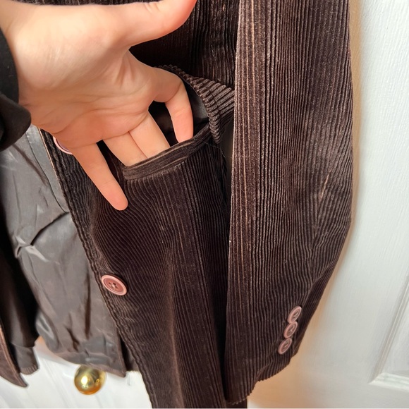 JACOB Vintage Corduroy Brown Cotton Button-up Blazer Long Open Coat - Size 3/4 - Picture 5 of 16